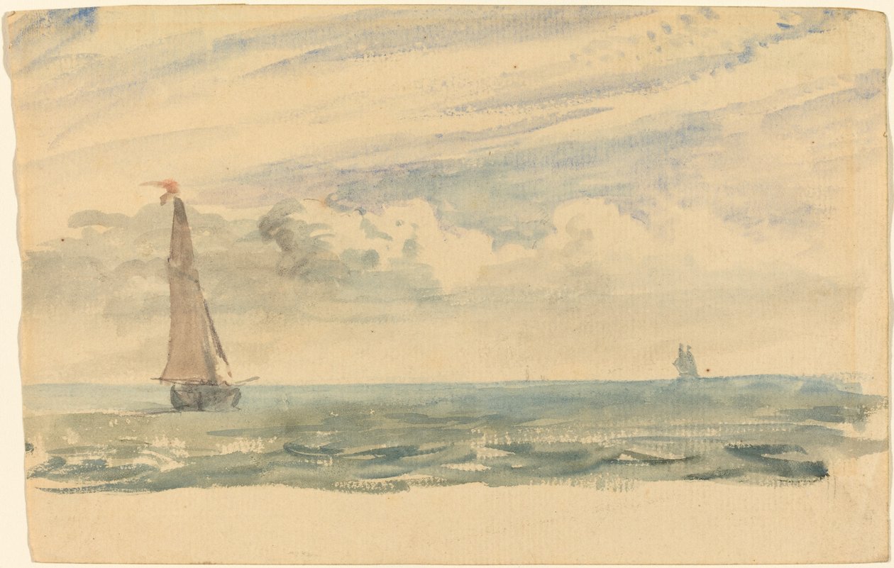 Et havlandskap med to seilbåter av John Constable