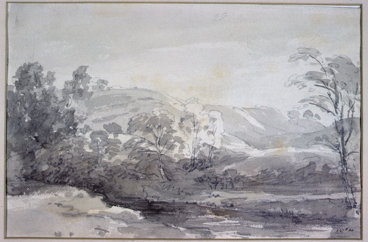 A View in Derbyshire (monokrom akvarell) av John Constable