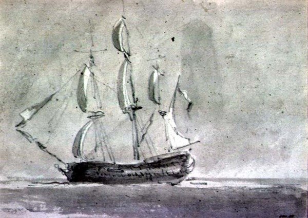 Et skip under seil av John Constable