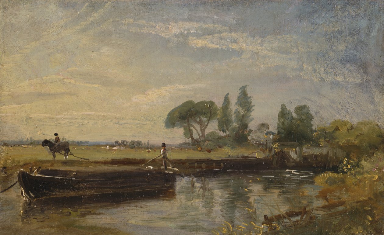Lekter under Flatford Lock, ca. 1810. av John Constable