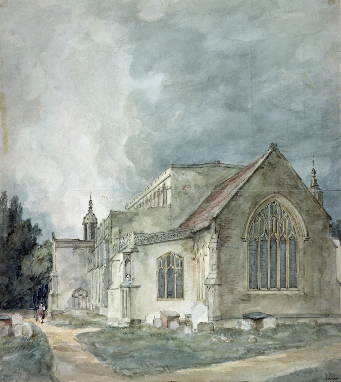 Østre Bergholt kirke, ca. 1805-11 (akvarell) av John Constable
