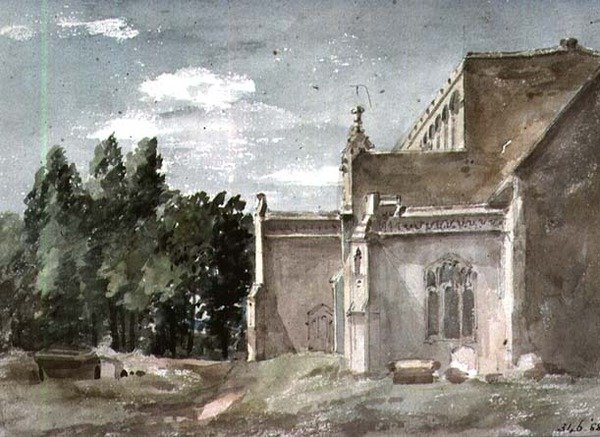 Østre Bergholt kirke: utsikt fra øst av John Constable