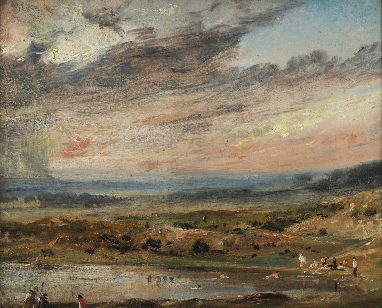 Hampstead Heath, med dam og badegjester av John Constable