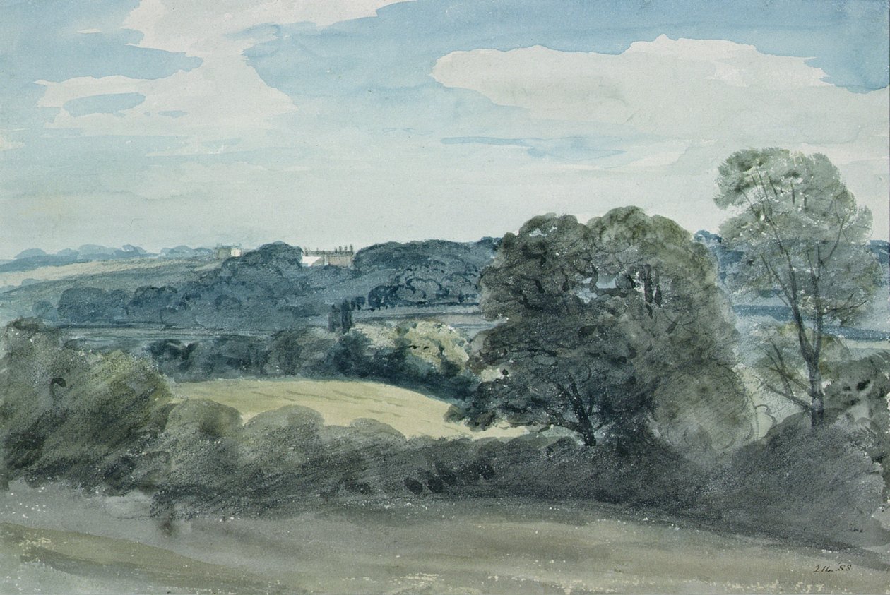 Landskap med bygninger i det fjerne (akvarell) av John Constable
