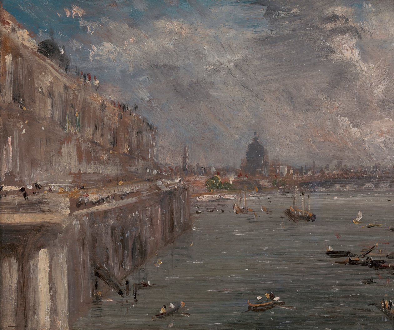 Somerset House Terrace fra Waterloo Bridge av John Constable