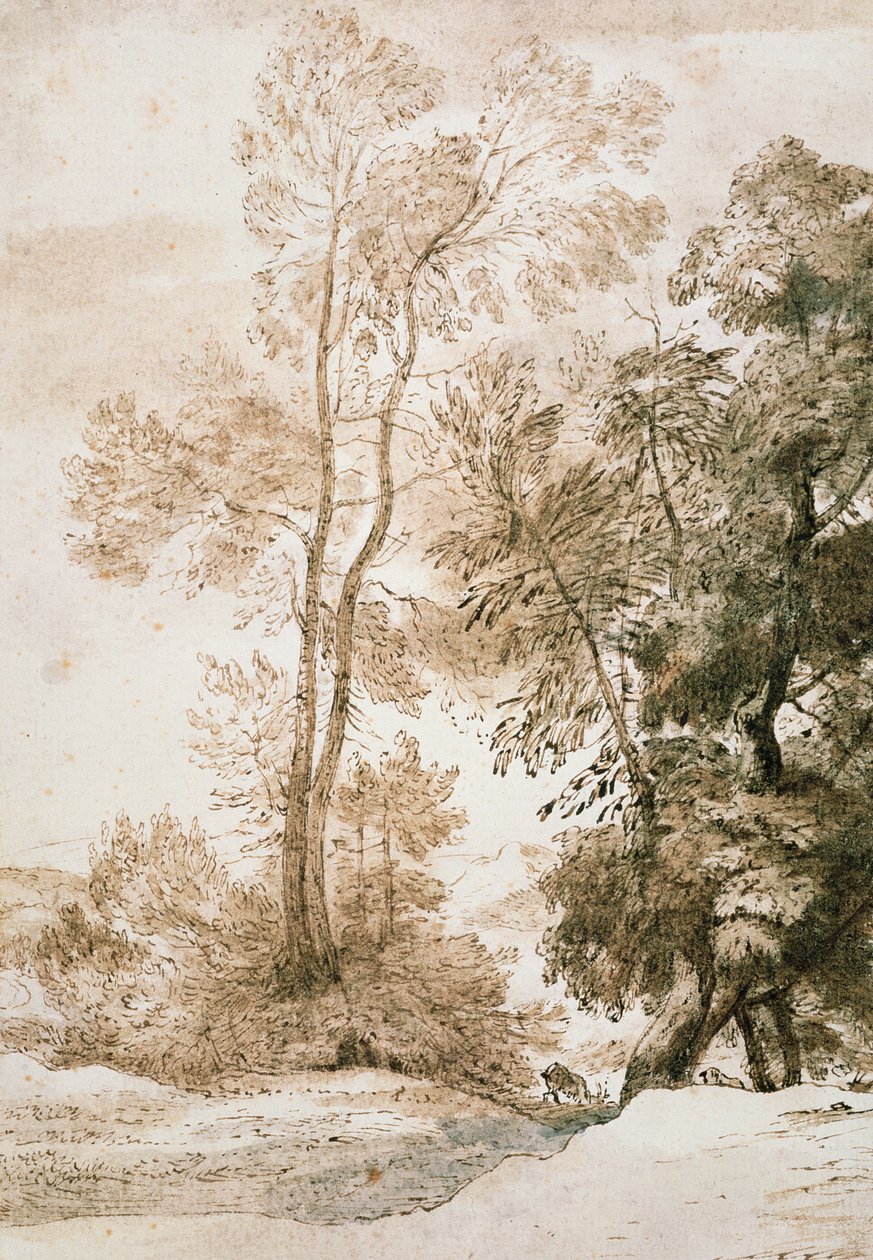 Trær og hjort, etter Claude av John Constable