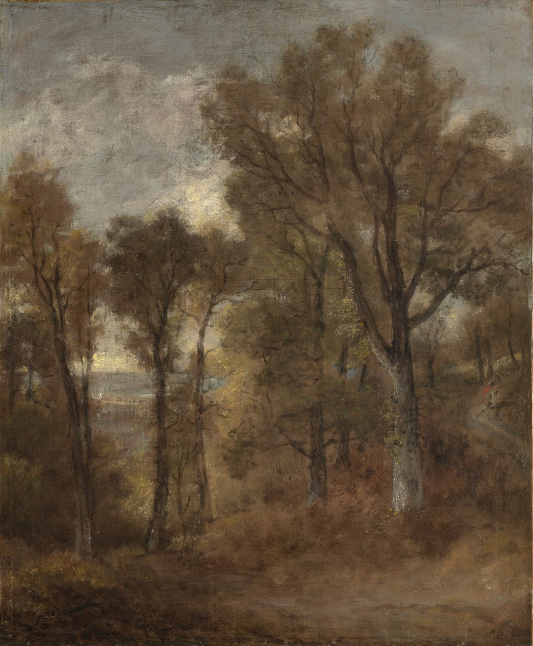 Skogsscene med utsikt over Dedham Vale, ca. 1802-03 av John Constable