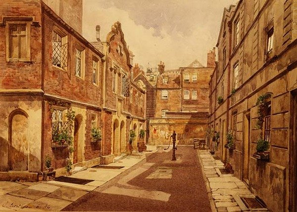 Almuhus, Cock Court av John Crowther