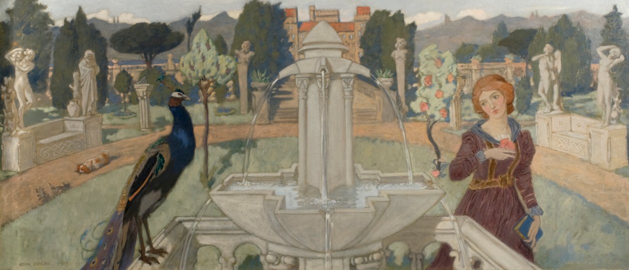 Påfugler og fontene av John Duncan
