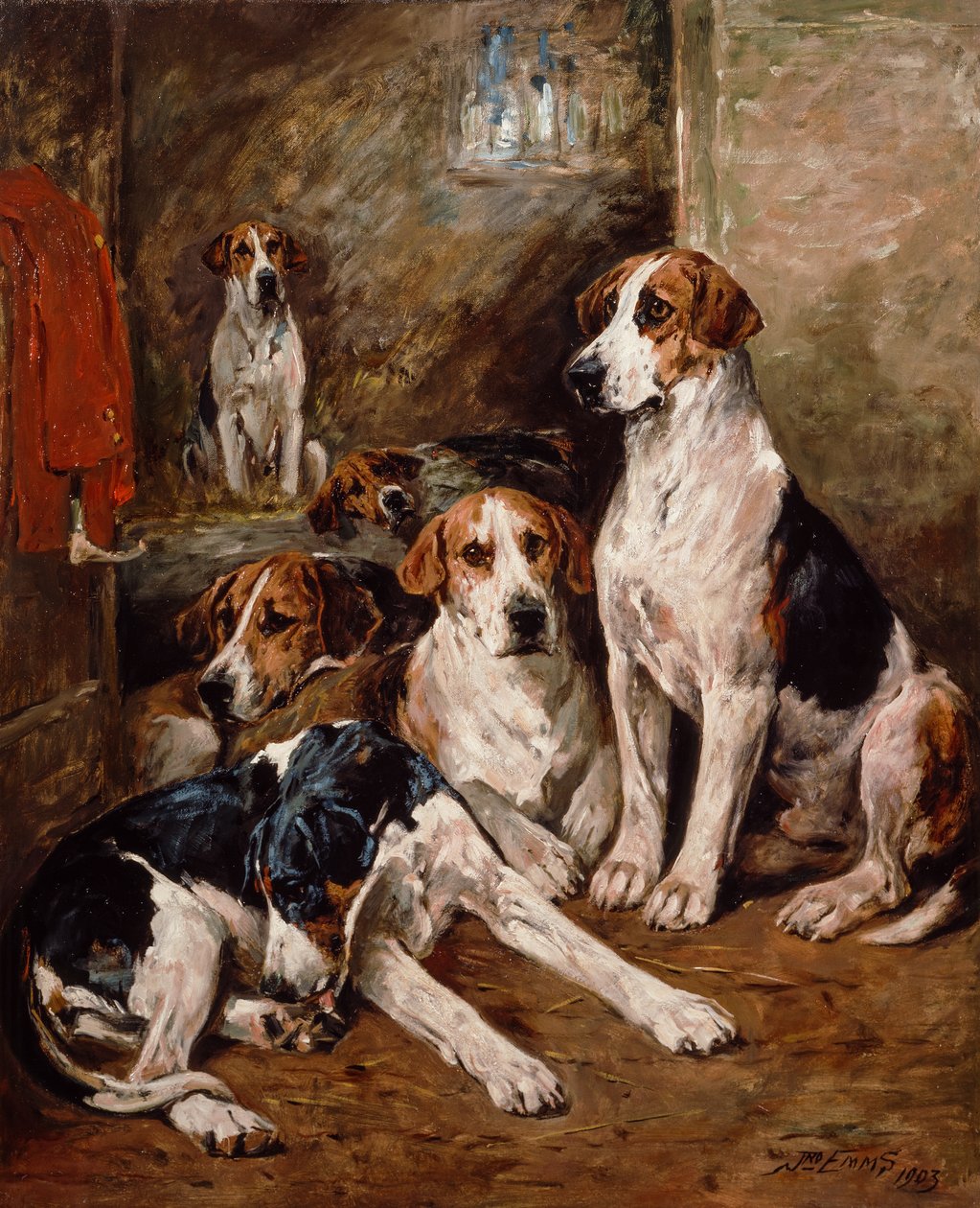In the Kennel (olje på lerret) av John Emms
