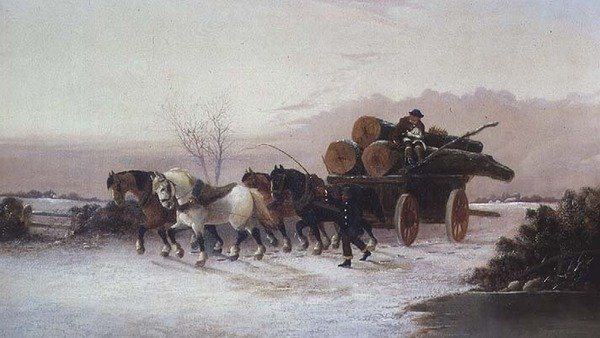 Tømmervogn i snøen av John F. Morris