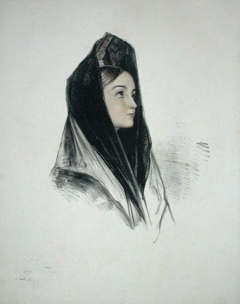 Jente i en mantilla, Sevilla av John Frederick (after) Lewis