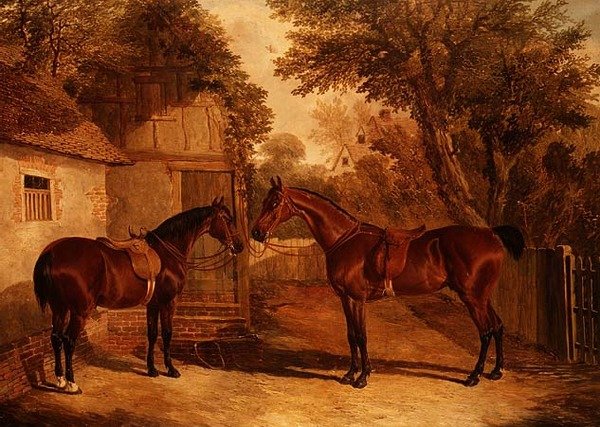 Bay Hunters utenfor et gårdshus av John Frederick Herring Senior