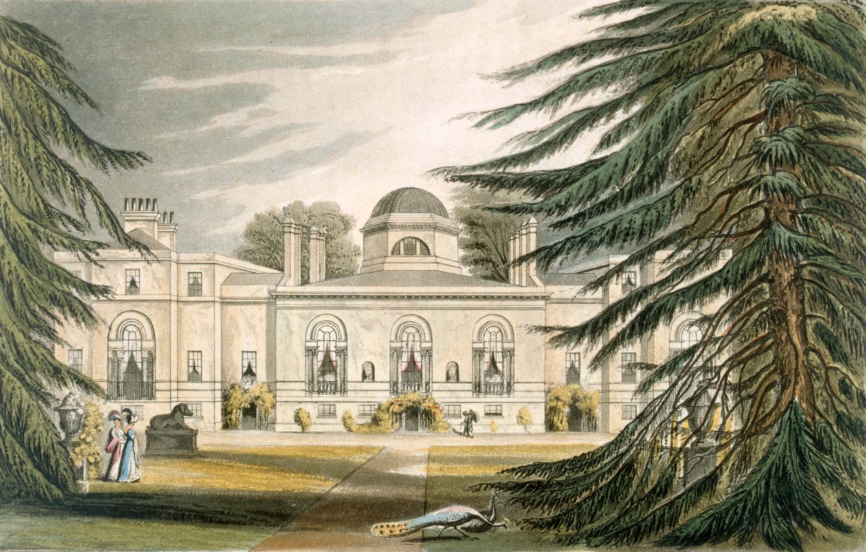 Hagefronten til Chiswick House (fargegravering) av John Gendall