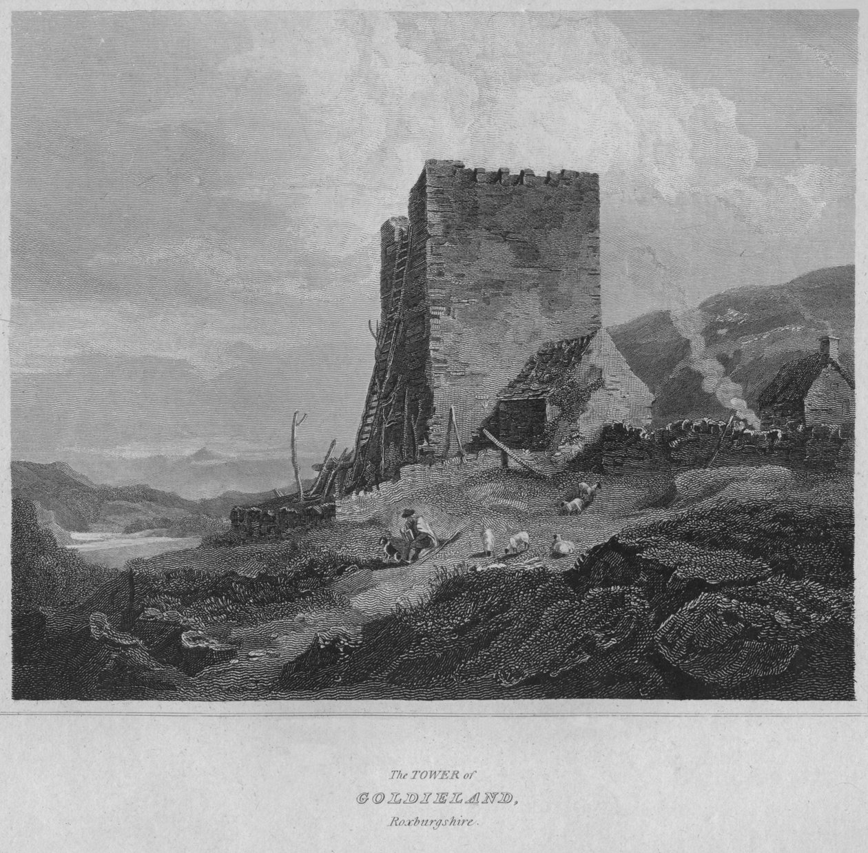 Tower of Goldieland, Roxburghshire, 1814 av John Greig