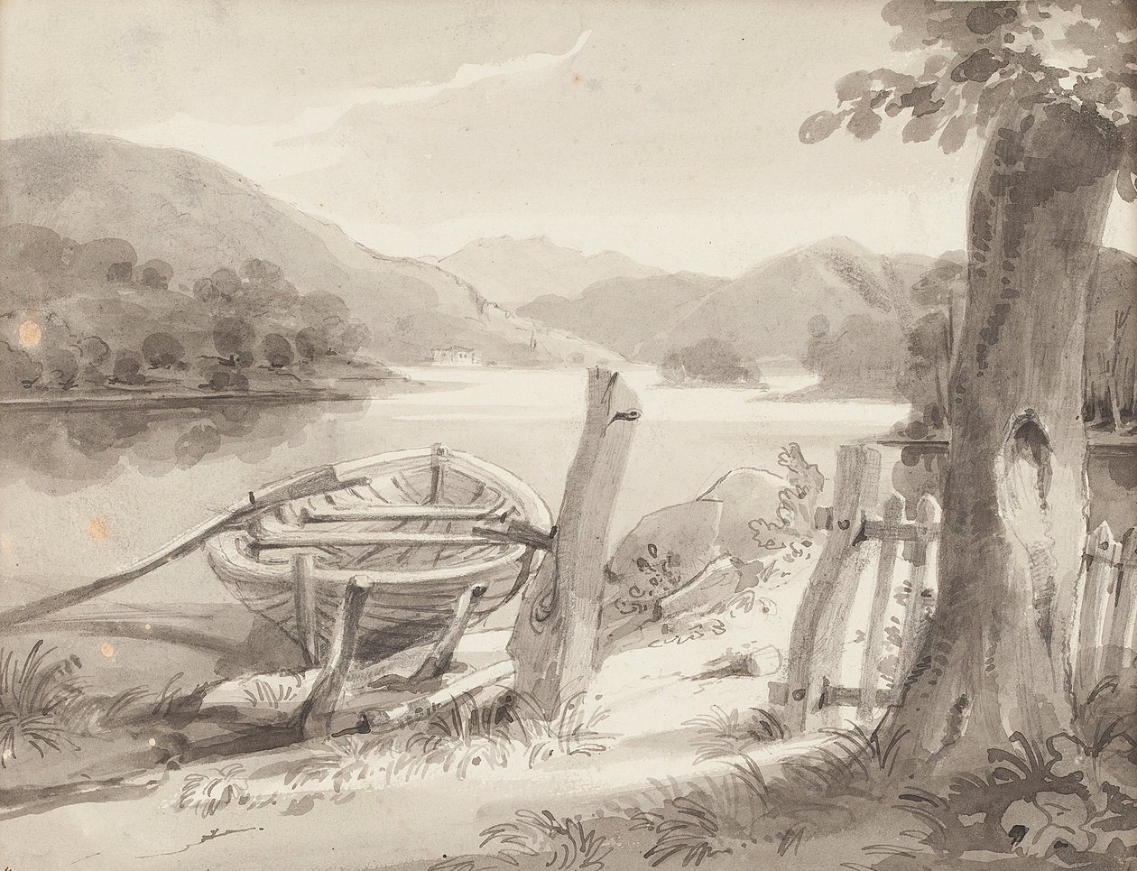 Båt på Bowness (wc på papir) av John Harden