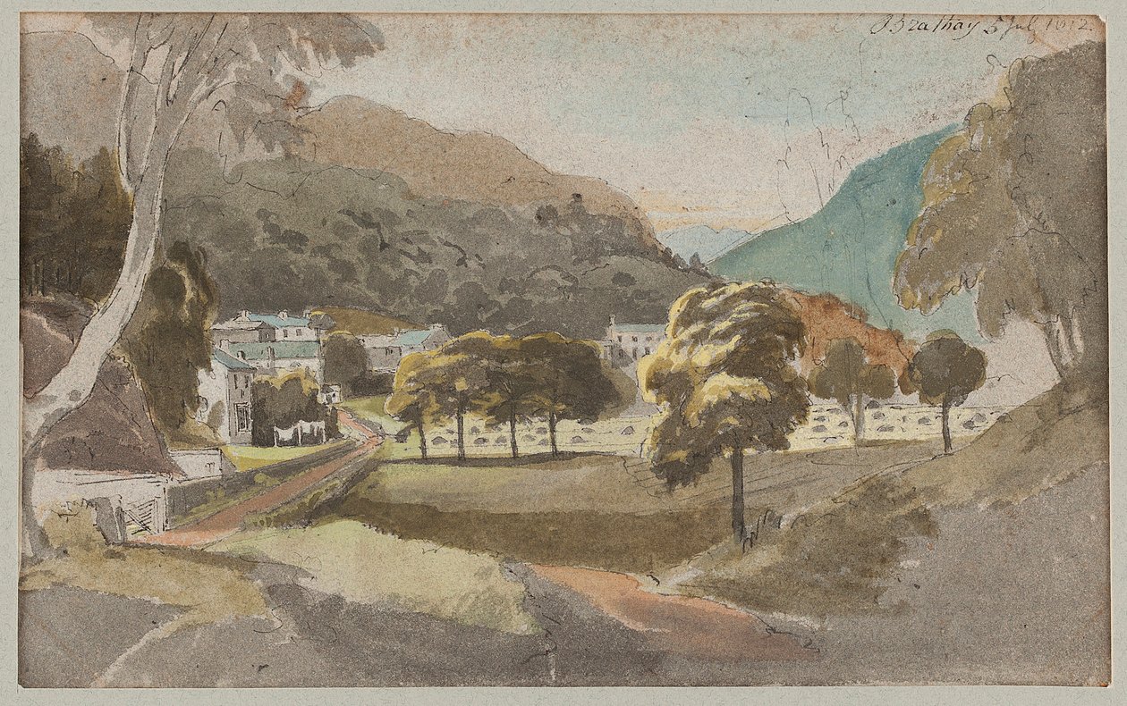 Fields outside Brathay, 1812 (wc på papir) av John Harden