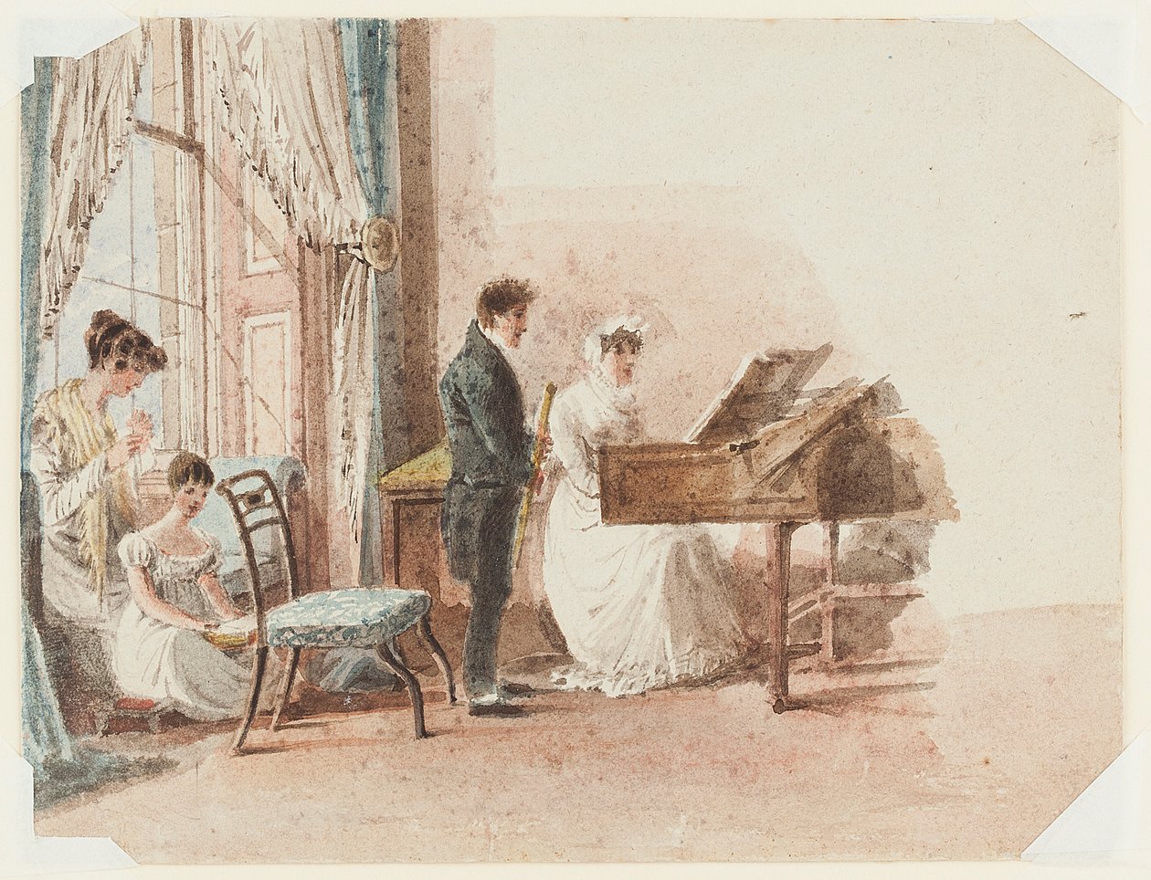 Hall interiør, 1827 (wc på papir) av John Harden