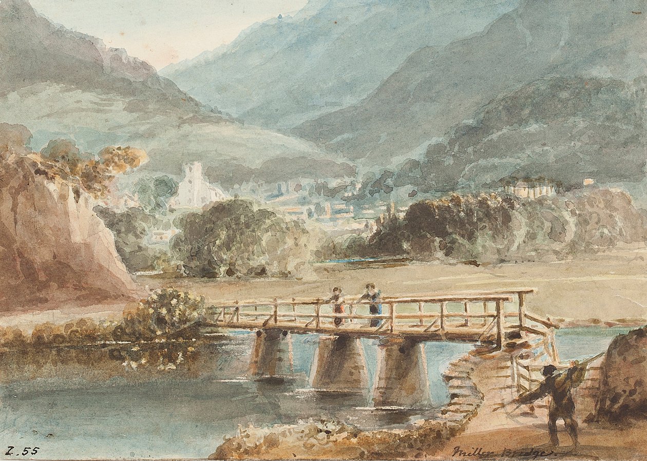 Old Miller Bridge, 1843 (wc på papir) av John Harden