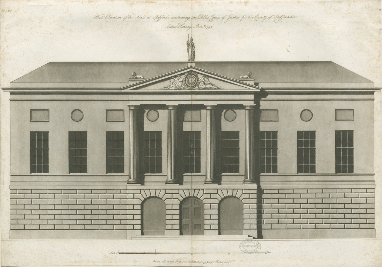 Stafford - Shire Hall: akvatintgravering av John Harvey
