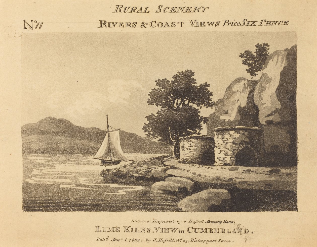 Lime Kilns, utsikt i Cumberland av John Hassell