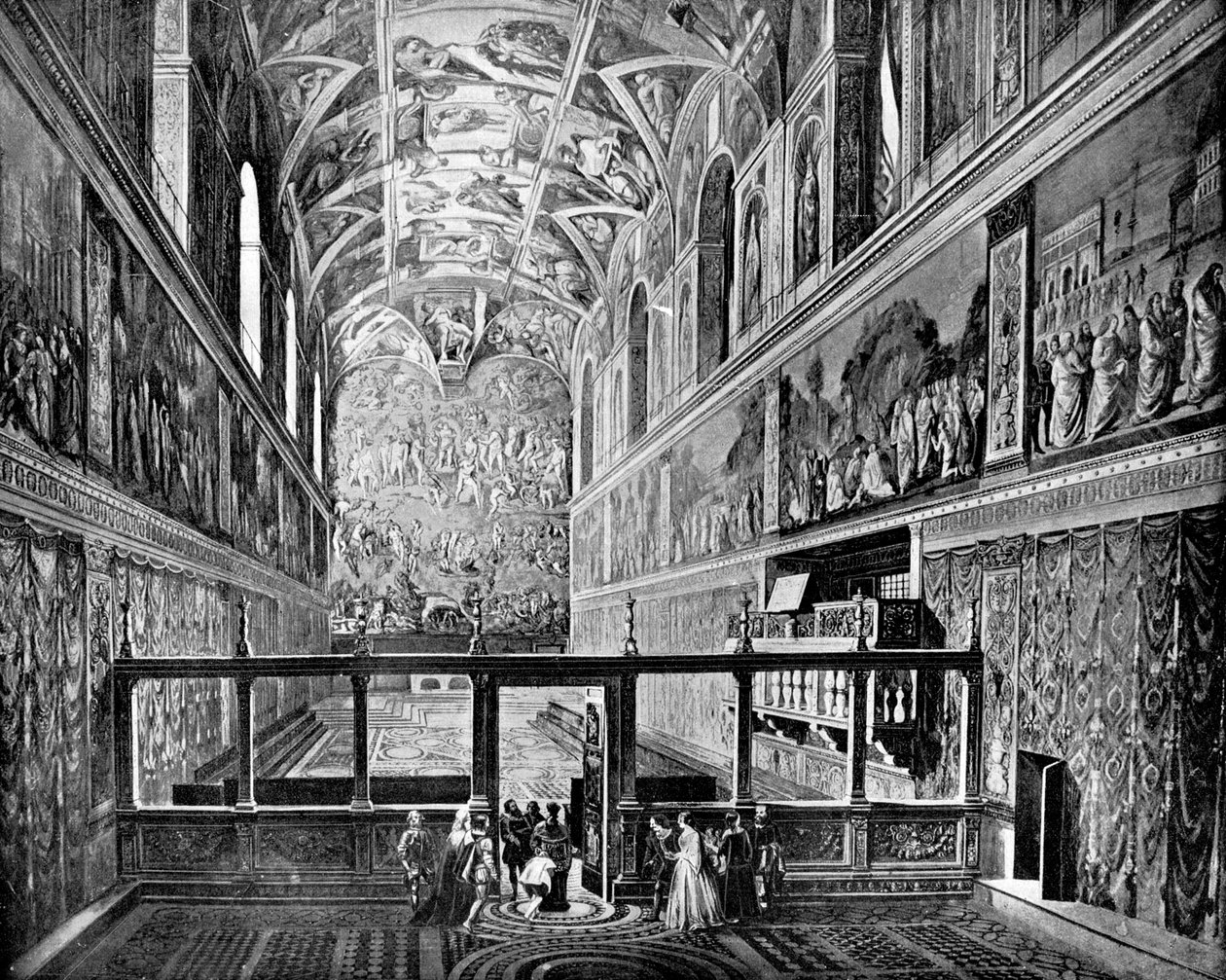 Det sixtinske kapell, Vatikanet, Roma, 1893. av John L. Stoddard