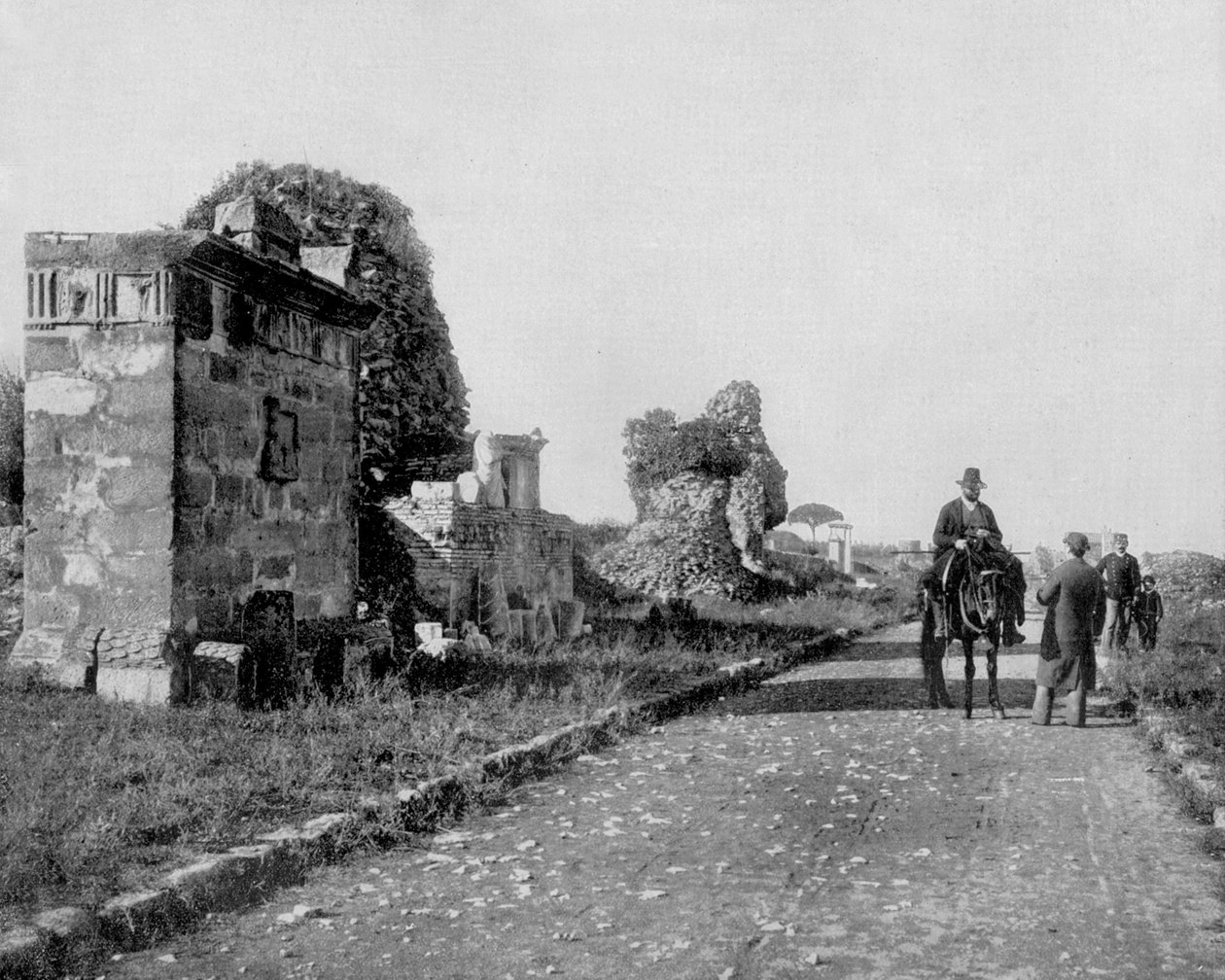 Appia way i Roma (s/hvitt bilde) av John Lawson Stoddard