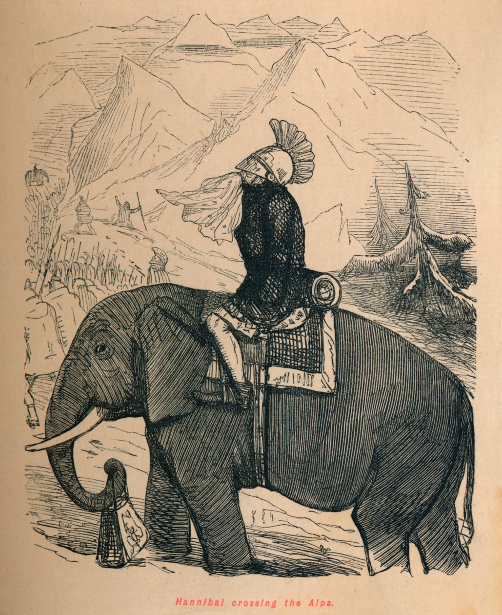 Hannibal krysser Alpene, 1852 av John Leech