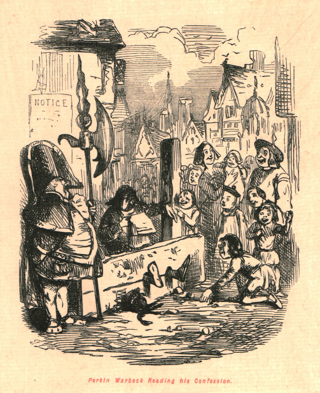 Perkin Warbeck leser sin bekjennelse, 1897. av John Leech