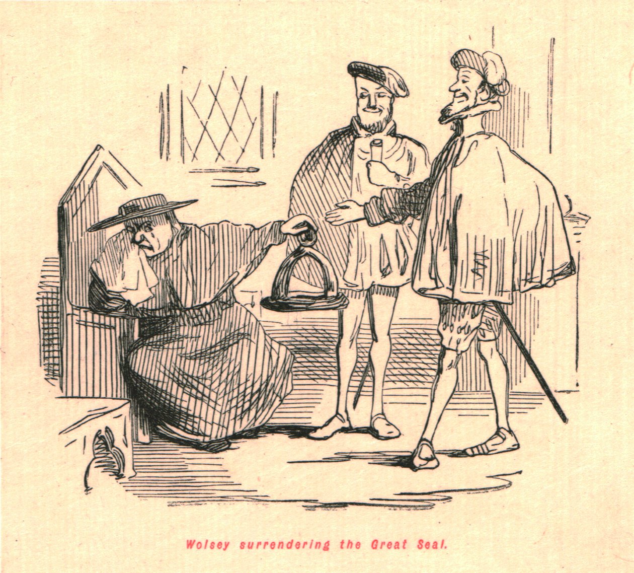 Wolsey overgir det store seglet, 1897. av John Leech