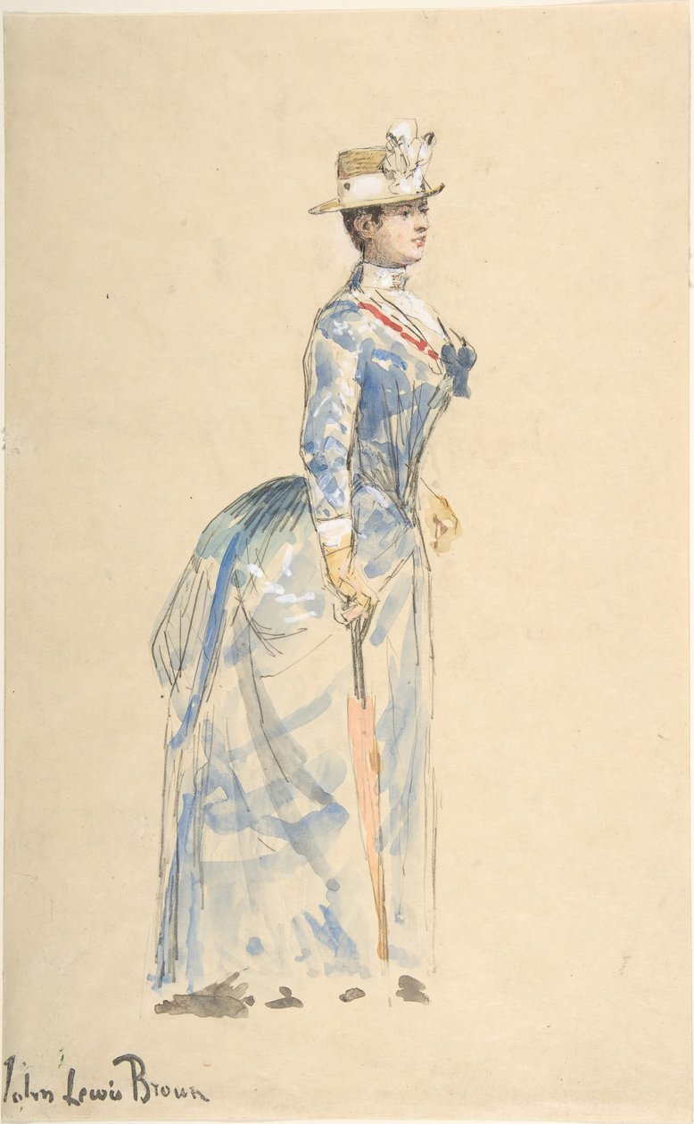 Kvinne kledd i blått, 1800-tallet. av John Lewis Brown