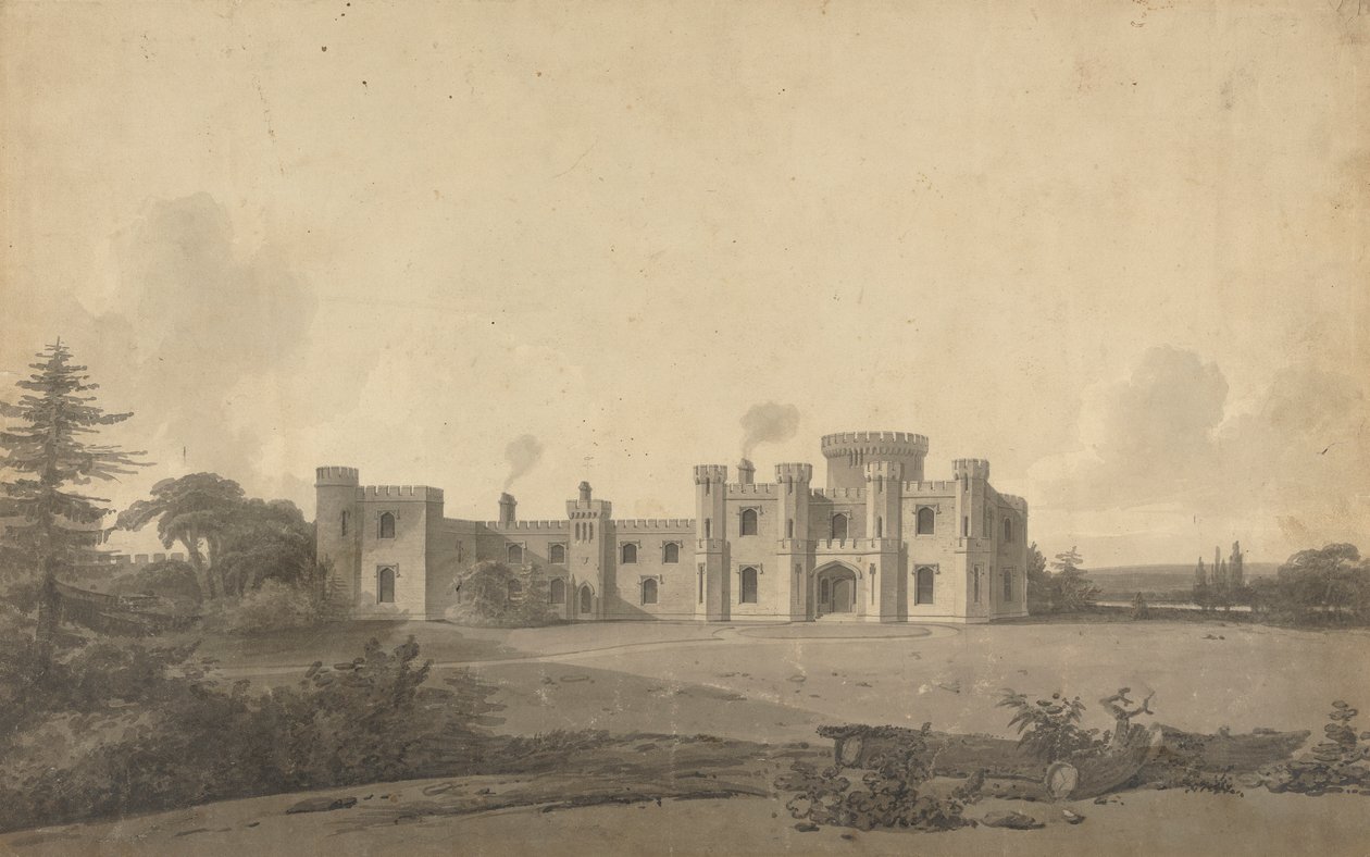 Design for Knepp Castle, Sussex: Perspective av John Nash