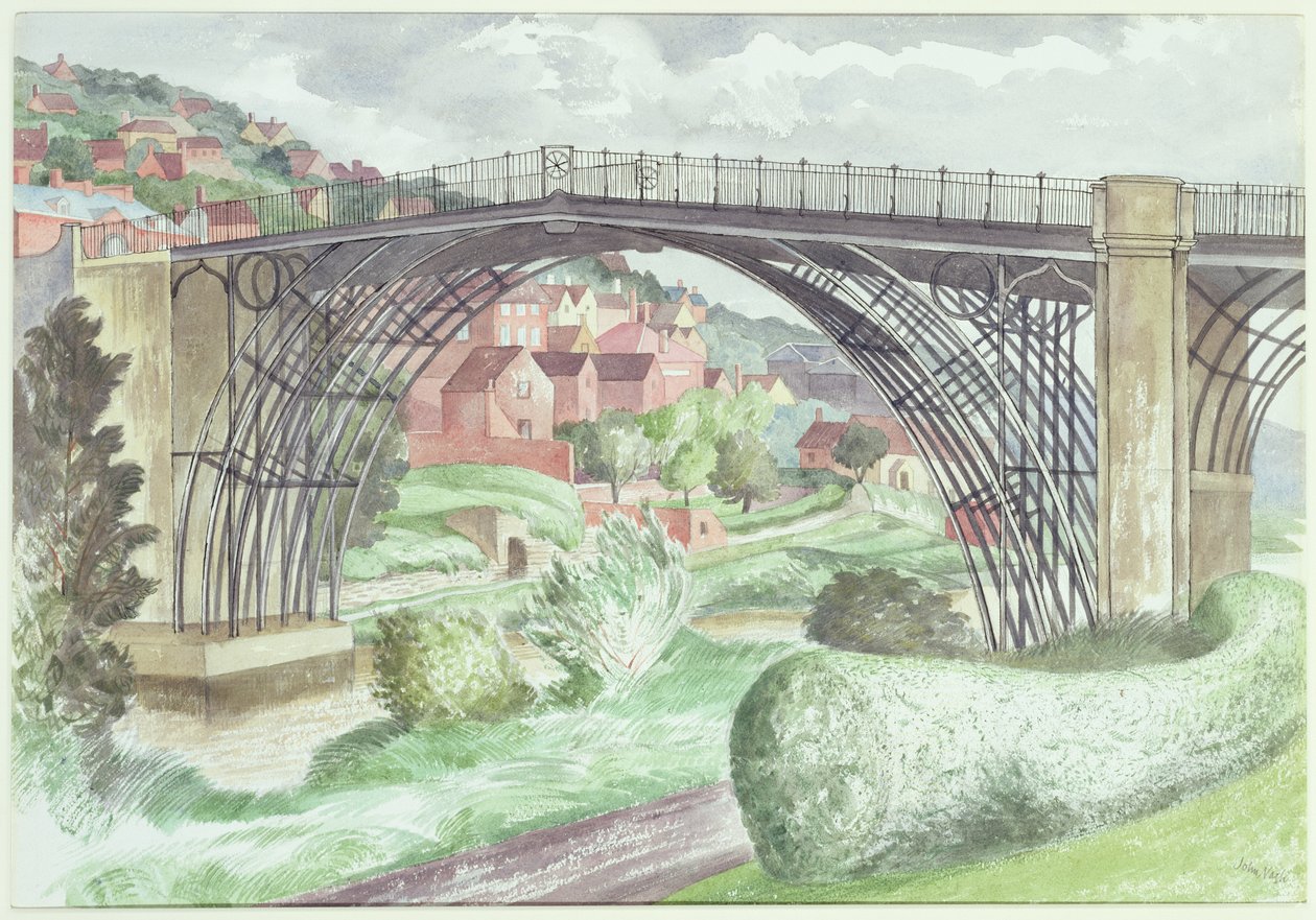 Ironbridge, Shropshire, ca. 1960 (wc på papir) av John Nash