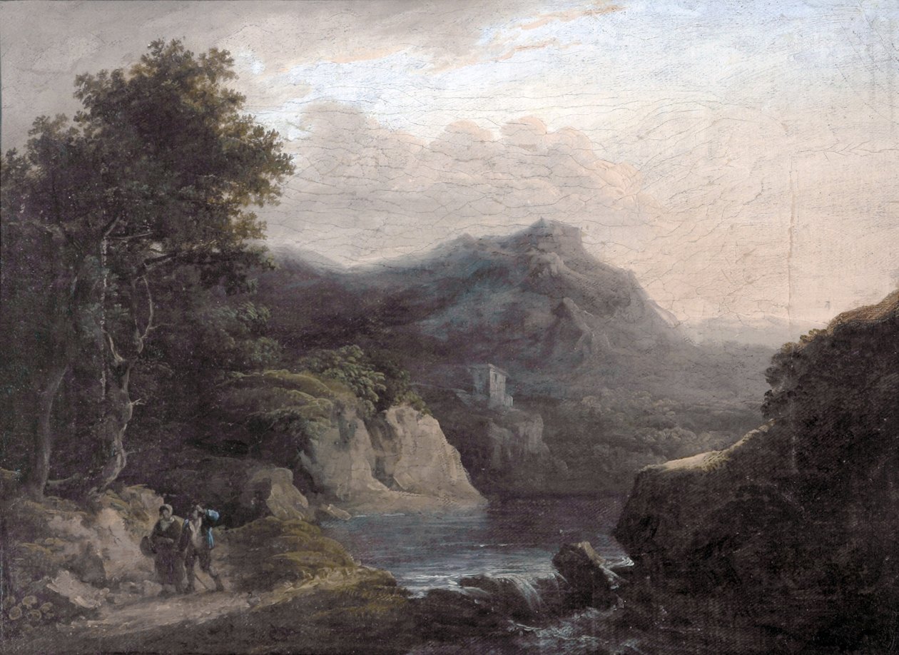 Fjellscene med en innsjø av John Rathbone