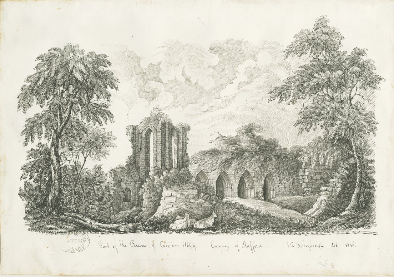 Croxden Abbey: penn- og blekktegning av John Robert Fernyhough
