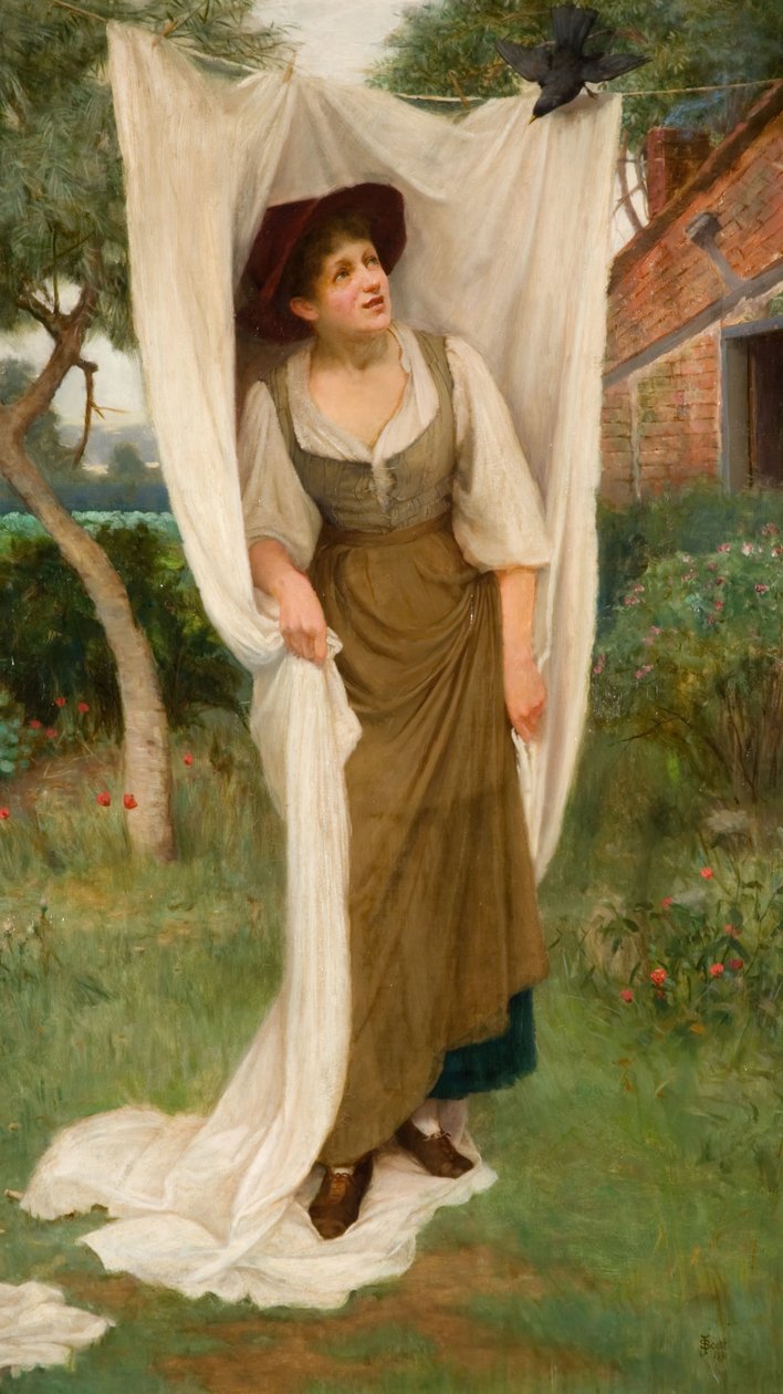 Laundress Startled by a Blackbird, 1891. av John Scott