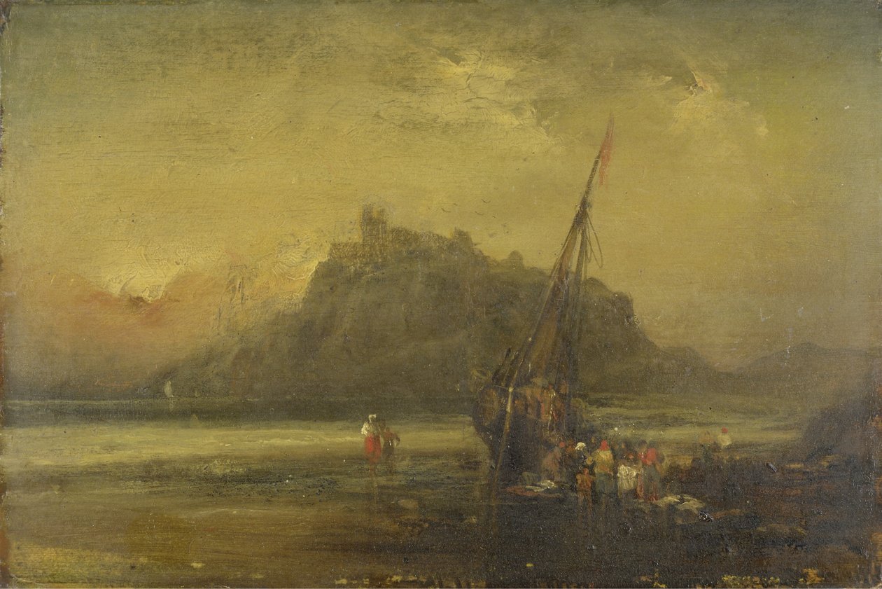 Strandscene (olje på papir) av John Sell Cotman