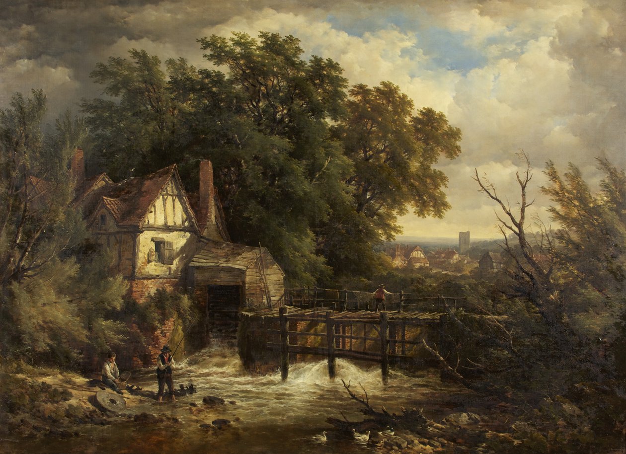 A Surrey Mill Stream (olje på lerret) av John Syer