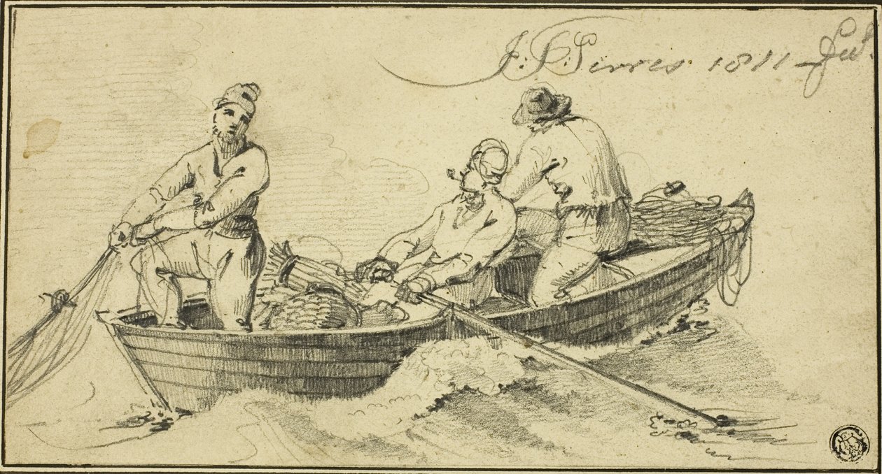 Tre fiskere i en båt av John Thomas Serres