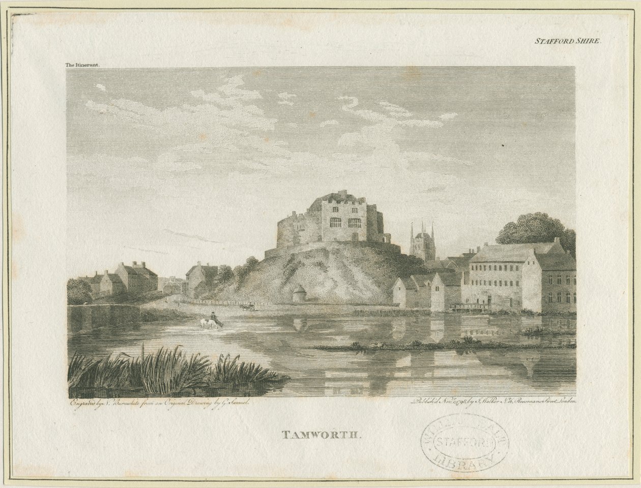 Tamworth Castle: gravering, nd [c 1798] av John Walker