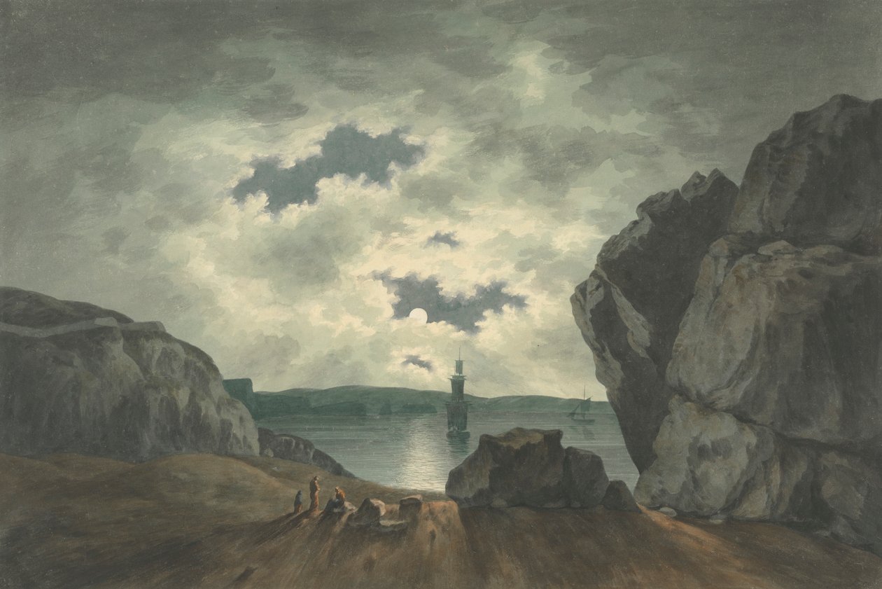 Bay Scene i måneskinn av John Warwick Smith