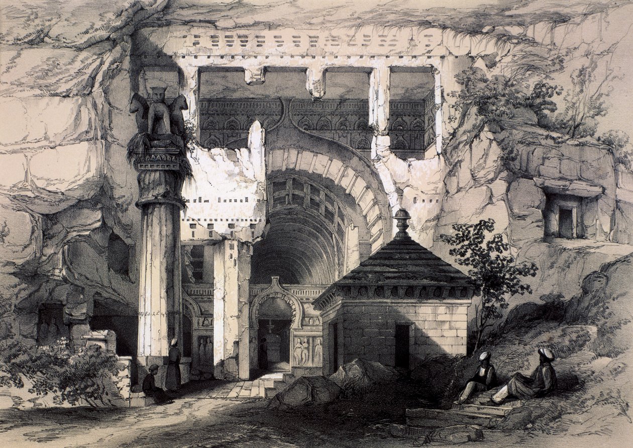 Karli, inngangen til den store Chaitya-hulen, 1845. av John Weale