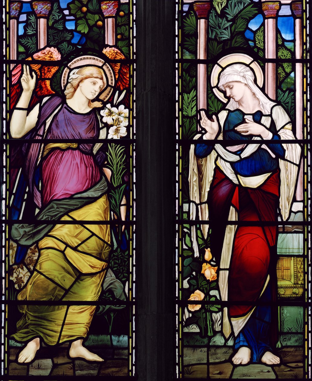 Bebudelsen, ca. 1885 (farget glass) av John William Brown