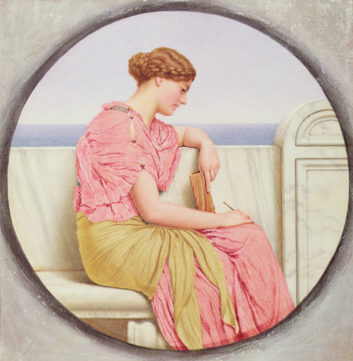 Refleksjoner, 1918 (wc på papir) av John William Godward