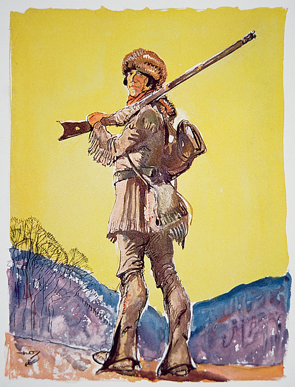Davy Crockett (farge litho) av John William Jr. Thomason