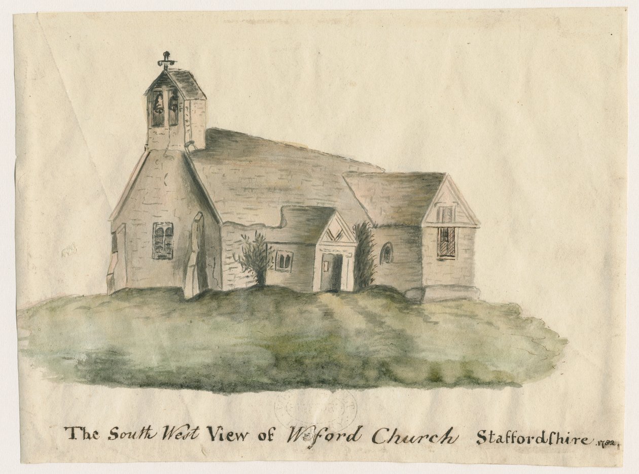 Weeford Church: vannfargemaleri, 1782 av John Wright