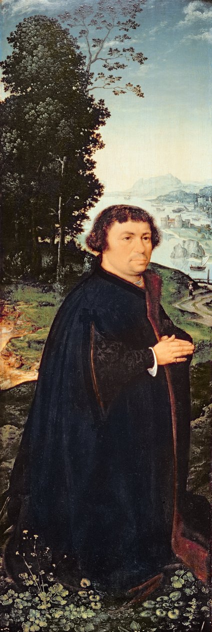 Portrett av en giver som kneler ved en elv (par 155175) av Joos van Cleve