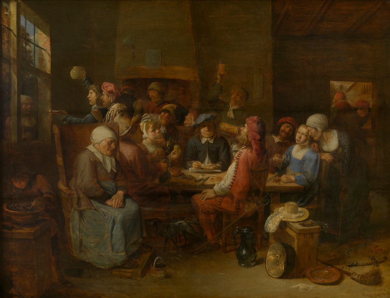Flemish Tavern (olje på panel) av Joos van Craesbeeck
