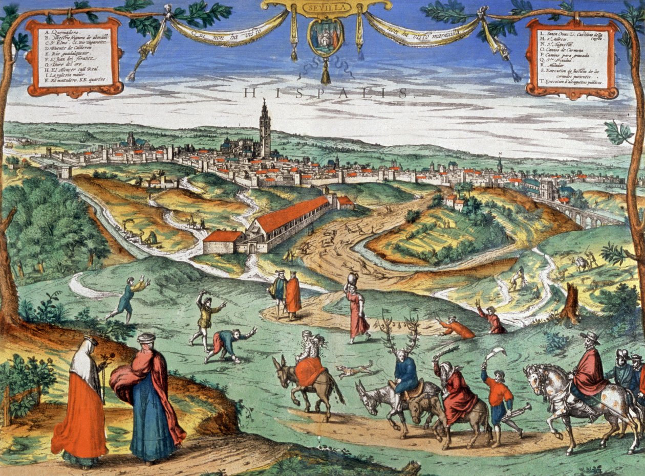Utsikt over Sevilla, ca. 1550 (gravering) av Joris Hoefnagel
