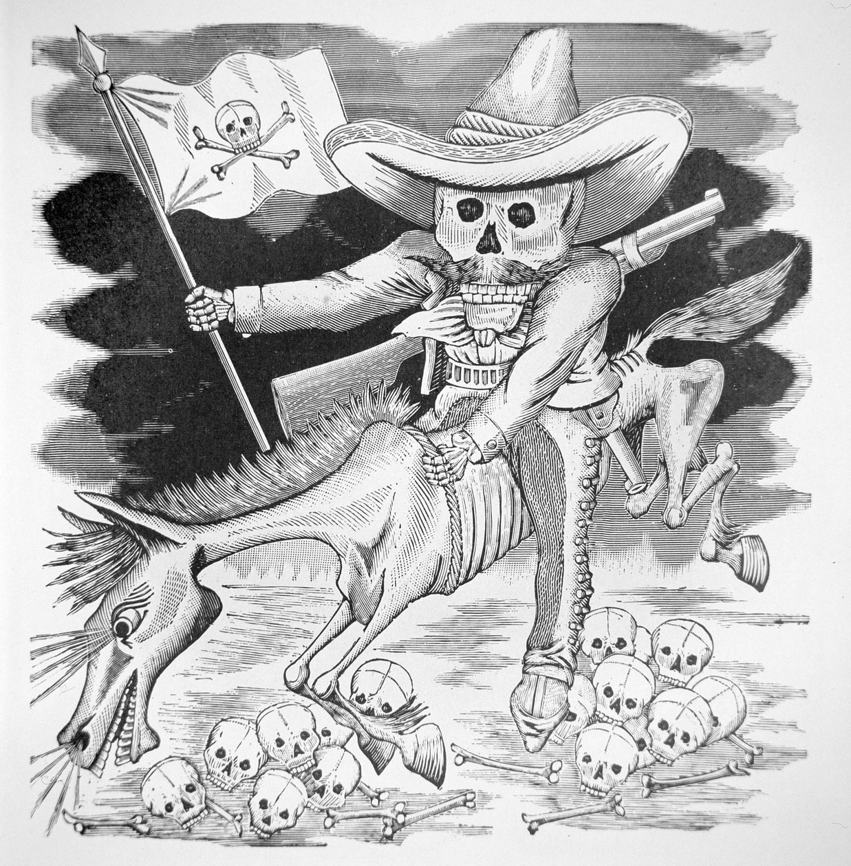 Zapatista-hodeskalle, ca. 1910 (gravering) av José Guadalupe Posada